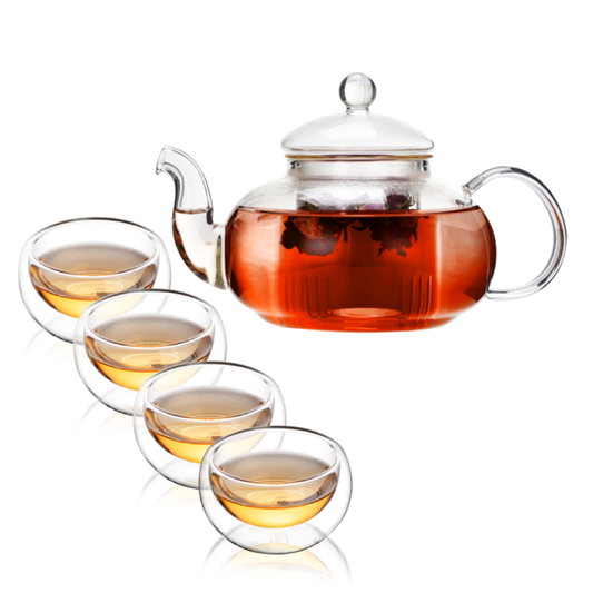 Stovetop Tea Maker Glass Teapot Drinking Tea Cup Set 5 Pcs