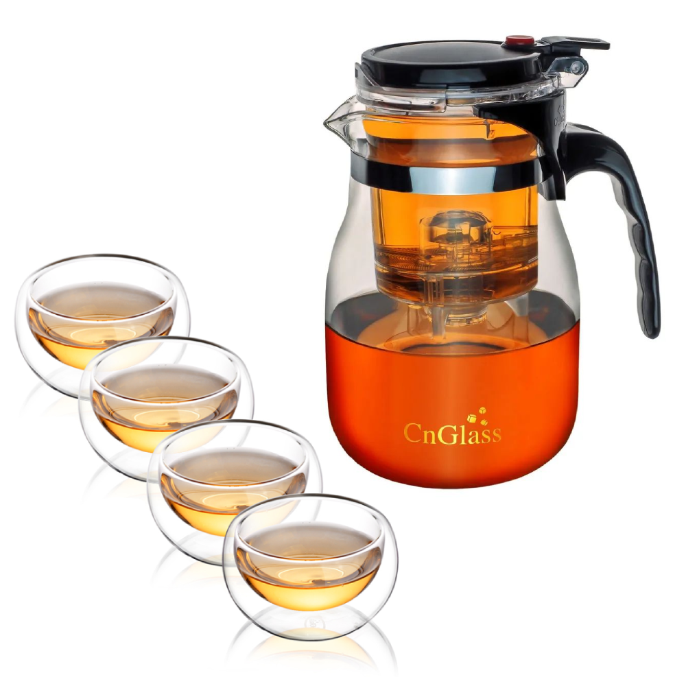 Ensemble de théières à infuseur amovible en verre à double paroi, 5 pièces