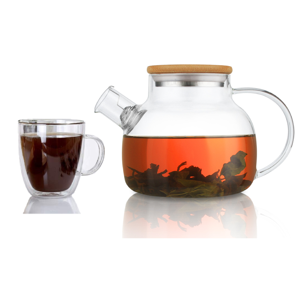 30.4oz Removable Filter Spout Glass Teapot Water Pitcher Cup Set 2 Pcs