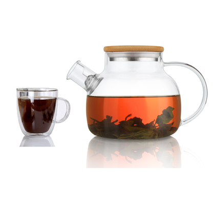 30.4oz Removable Filter Spout Glass Teapot Water Pitcher Cup Set 2 Pcs