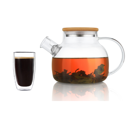 30.4oz Removable Filter Spout Glass Teapot Water Pitcher Cup Set 2 Pcs