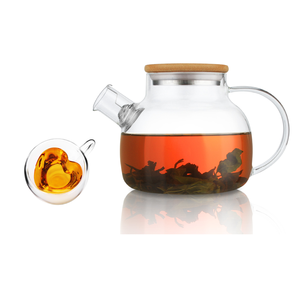 30.4oz Removable Filter Spout Glass Teapot Water Pitcher Cup Set 2 Pcs