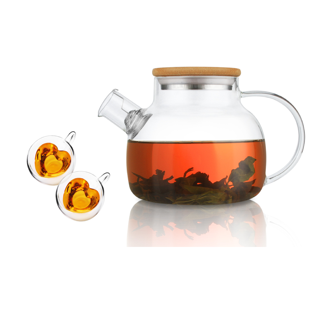 Borosilicate Insulated Cups 30.4oz Teapot Glass Pitcher Set 3 Pcs