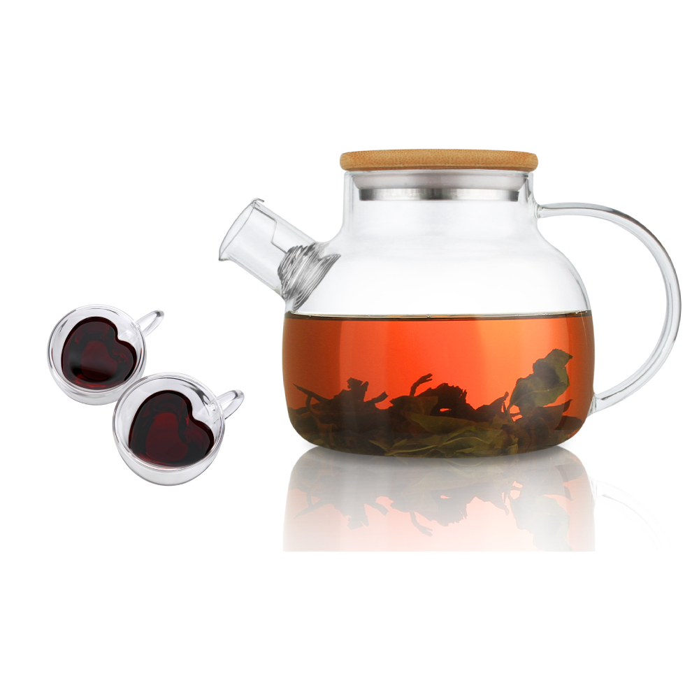 Tasses isolées en borosilicate 30,4 oz Théière Pichet en verre Ensemble 3 pièces