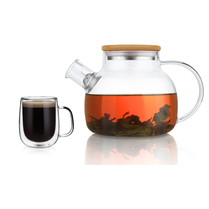 30.4oz Removable Filter Spout Glass Teapot Water Pitcher Cup Set 2 Pcs