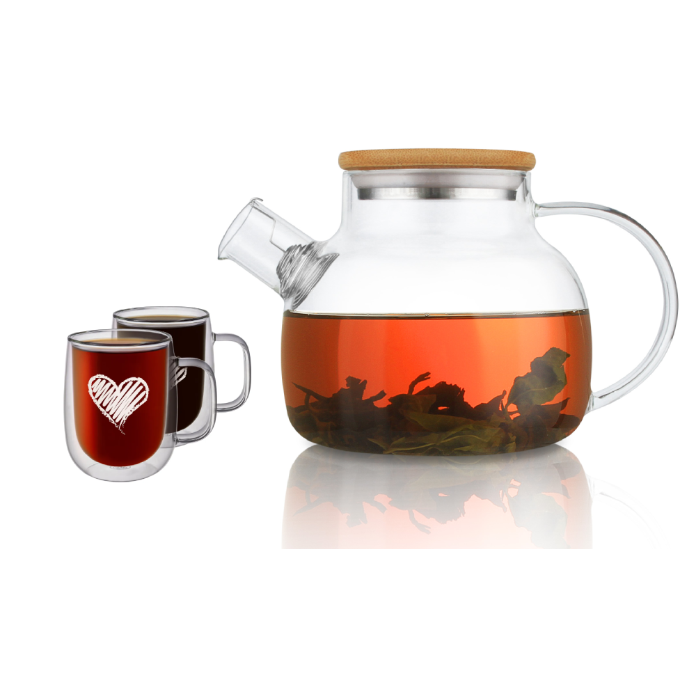 Borosilicate Insulated Cups 30.4oz Teapot Glass Pitcher Set 3 Pcs