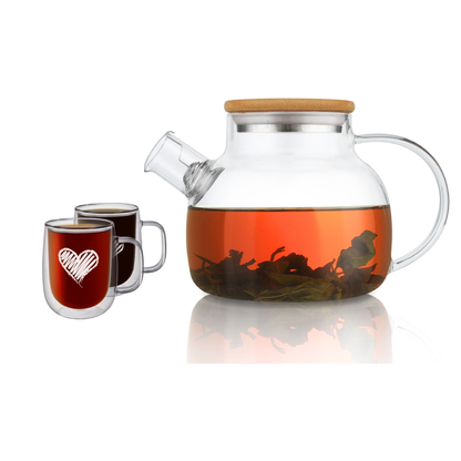 Borosilicate Insulated Cups 30.4oz Teapot Glass Pitcher Set 3 Pcs