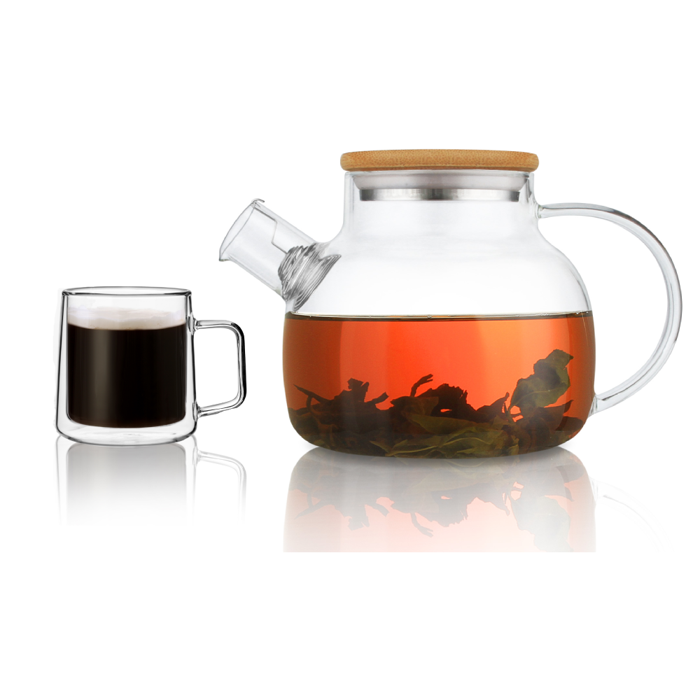 30.4oz Removable Filter Spout Glass Teapot Water Pitcher Cup Set 2 Pcs