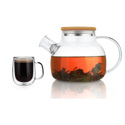 30.4oz Removable Filter Spout Glass Teapot Water Pitcher Cup Set 2 Pcs