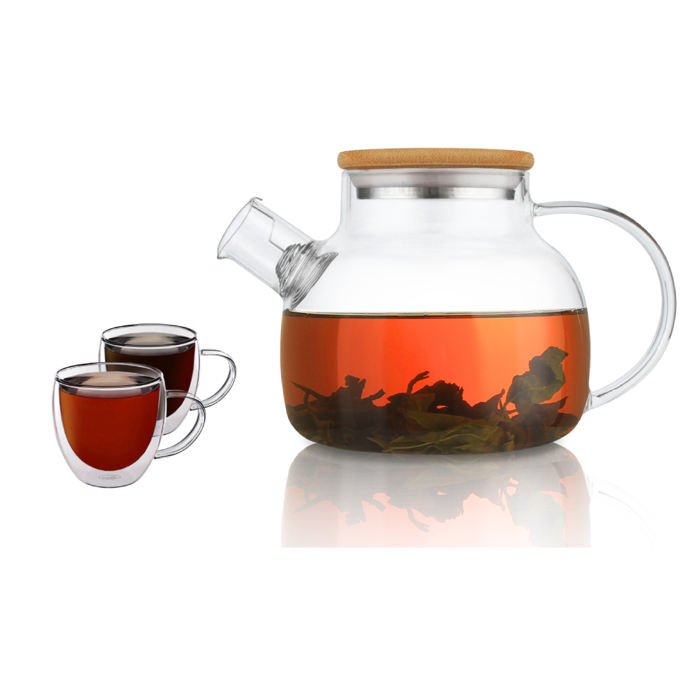 Borosilicate Insulated Cups 30.4oz Teapot Glass Pitcher Set 3 Pcs