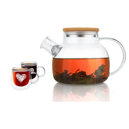 Borosilicate Insulated Cups 30.4oz Teapot Glass Pitcher Set 3 Pcs