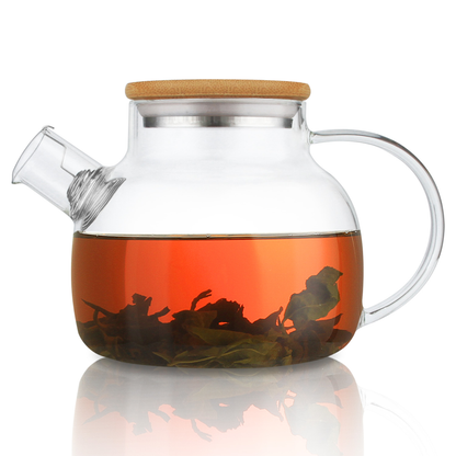 20.3oz - 50.7oz Bamboo Lid Borosilicate Glass Teapot Water Pitcher with Removable Filter Spout