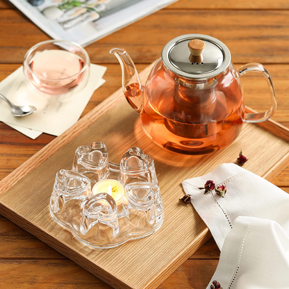 Hearted Style Candle Holder High Borosilicate Glass Bracket for Teapot (Without Candle)