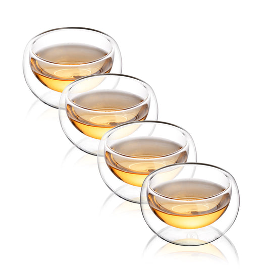 Lot de 4 tasses à thé en verre à double paroi isolées élégantes de 3,4 oz et 5,1 oz