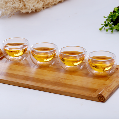 Insulated Glass Teapot Bamboo Lid Water Pitcher Tea Cups Set 5 Pcs