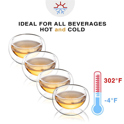 5.1oz 150ml Double Walled Insulated Borosilicate Glass Tea Cup 4 Pcs