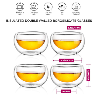 Isolierbecher aus Glas, abnehmbarer Filterausguss, Teekannen-Set, 5-teilig